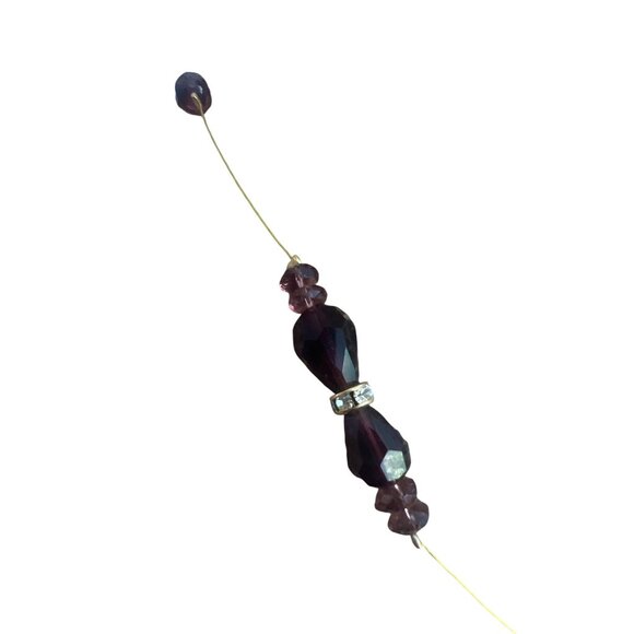 Faceted Amethyst Glass Pendant Necklace Gold Wire Toggle Clasp Illusion 26" - Picture 3 of 5